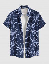 Plus Size Hibiscus Flower Hand Painting Print Buttons Pocket Hawaii Shirt For Men -  