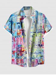 Plus Size Oil Painting Colorblock Print Buttons Pocket Hawaii Shirt For Men -  