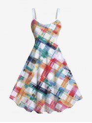 Robe Ligne A Géométrique à Carreaux Colorés Peinture Imprimée de Grande Taille - Multi-A L