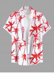 Plus Size Coconut Tree Two Tone Print Hawaii Button Pocket Shirt For Men -  