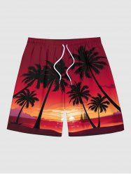 Plus Size Coconut Tree Sun Seascape Ombre Sky Print Hawaii Beach Shorts For Men -  