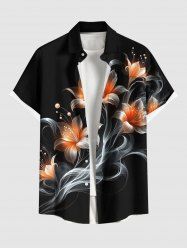 Plus Size Flowers Leaf Glitter 3D Print Buttons Pocket Hawaii Shirt For Men -  