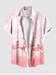 Chemise hawaïenne grande taille pour homme, imprimé flamants roses et feuilles tropicales ombrées, boutons et poche. - Rose clair M