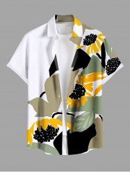 Chemise hawaïenne à poches boutons, imprimé floral tournesol et feuilles, grande taille, pour hommes - Multi-A 6XL