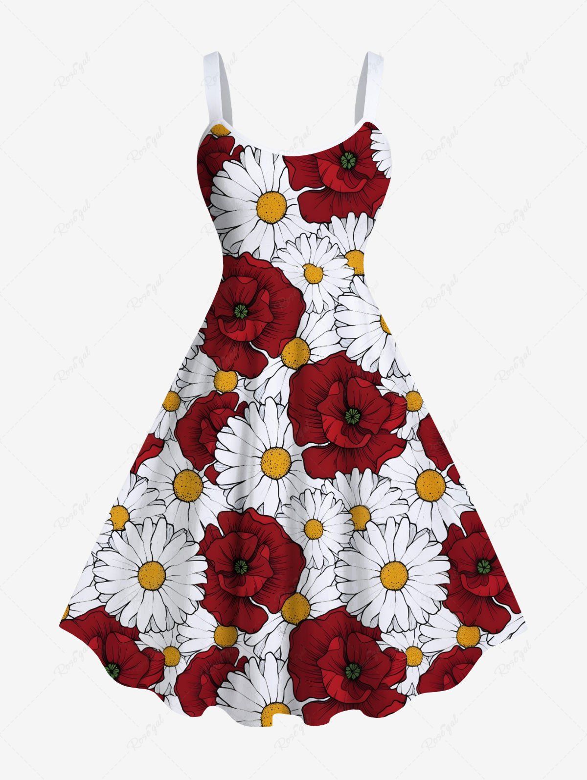 Shop Plus Size Daisy Flower Print Hawaii A Line Tank Dress  