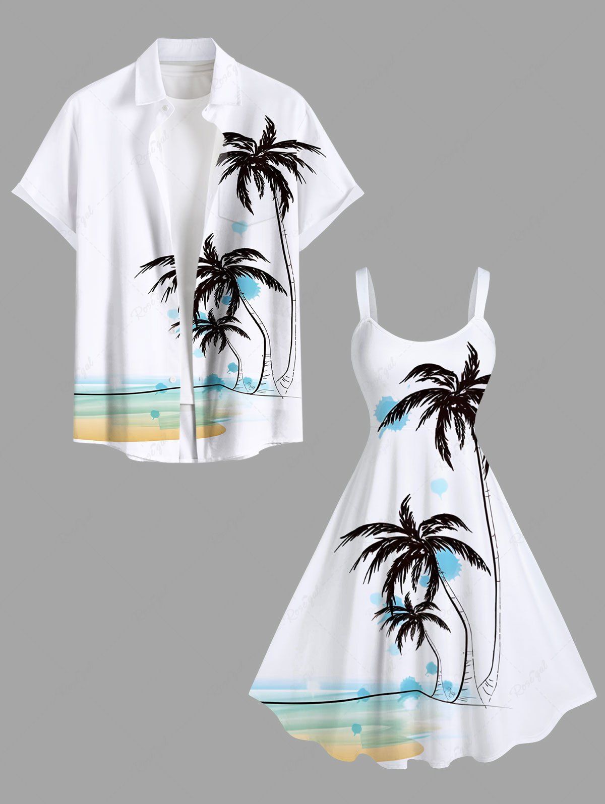 Costume de Plage Grande Taille Imprimé Cocotier Aquarelle pour la Plage Blanc 