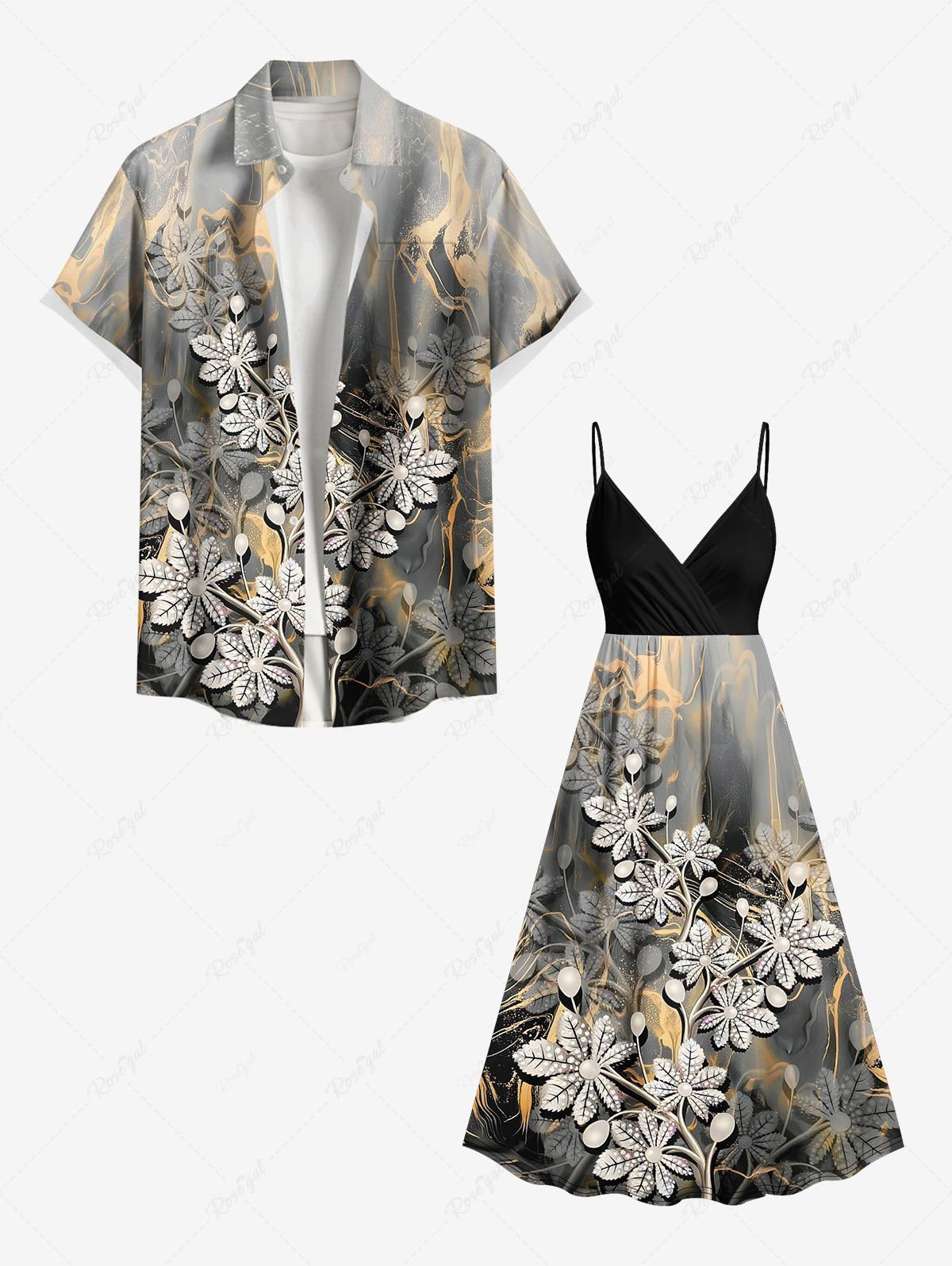 Costume de Plage Feuille Texturé Imprimé Grande Taille Assortis pour la Plage Gris 