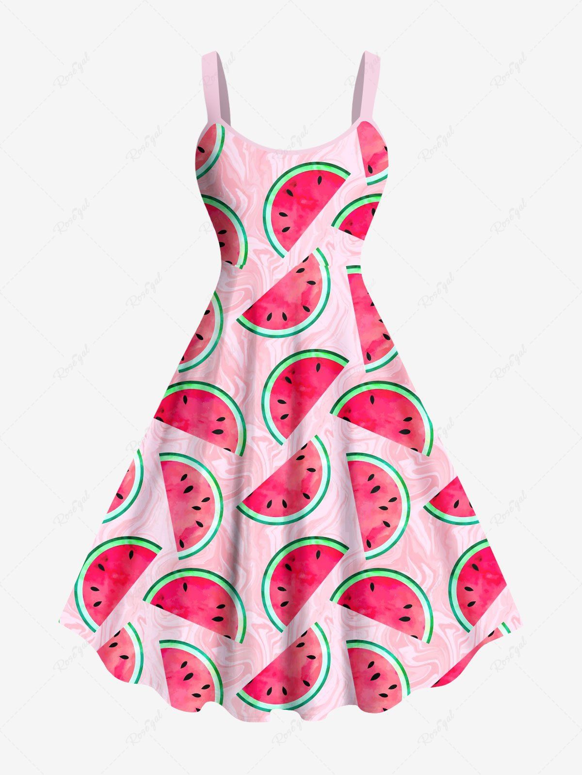 Discount Plus Size Watermelon Print Hawaii Tank Dress  