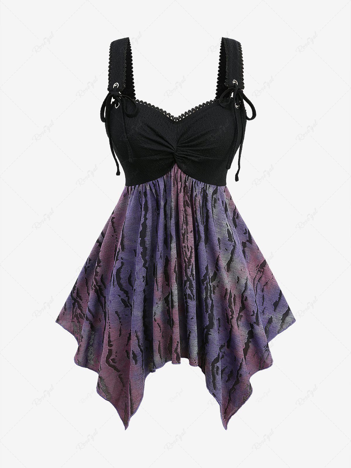 Débardeur mouchoir froncé texturé jacquard tie-dye ombré grande taille Pourpre  4X | US 26-28