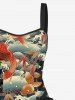 Costume de Plage Grande Taille Imprimé Feuille et Poisson Or - Rouge 