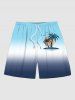 Coconut Tree Sun Ombre Colorblock Print Plus Size Matching Hawaii Beach Outfit For Couples -  
