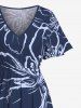 Robe D'Hawaii Mi-Longue Fendue Fleur D'Hibiscus et Peinture Imprimés de Grande Taille - Bleu S