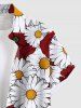 Plus Size Daisy Flower Print Hawaii Button Pocket Shirt For Men -  