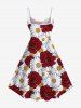 Plus Size Daisy Flower Print Hawaii A Line Tank Dress -  