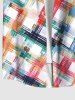 Plus Size Colorful Painting Geometric Plaid Print Hawaii Button Pocket Shirt For Men -  