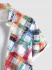 Plus Size Colorful Painting Geometric Plaid Print Hawaii Button Pocket Shirt For Men -  