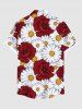 Plus Size Daisy Flower Print Hawaii Button Pocket Shirt For Men -  