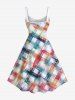 Plus Size Colorful Painting Geometric Plaid Print Hawaii B A Line Tank Dress -  