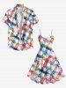Plus Size Colorful Painting Geometric Plaid Print Hawaii B A Line Tank Dress -  