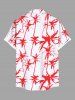 Plus Size Coconut Tree Two Tone Print Hawaii Button Pocket Shirt For Men -  
