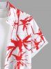 Plus Size Coconut Tree Two Tone Print Hawaii Button Pocket Shirt For Men -  