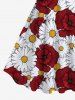 Robe Ligne A Fleur Marguerite Imprimée de Grande Taille - Rouge 5X