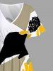 Plus Size Sunflower Floral Leaf Colorblock Print Hawaii Split Pocket A Line Midi Dress -  