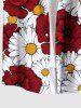 Plus Size Daisy Flower Print Hawaii Button Pocket Shirt For Men -  
