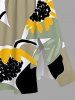 Plus Size Sunflower Floral Leaf Colorblock Print Hawaii Split Pocket A Line Midi Dress -  