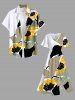 Plus Size Sunflower Floral Leaf Colorblock Print Hawaii Split Pocket A Line Midi Dress -  