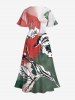 Plus Size Flower Leaf Painting Print Hawaii Split Pocket A Line Midi Dress -  