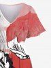 Plus Size Flower Leaf Painting Print Hawaii Split Pocket A Line Midi Dress -  