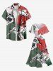 Plus Size Flower Leaf Painting Print Hawaii Split Pocket A Line Midi Dress -  