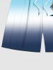 Plus Size Coconut Tree Sun Ombre Colorblock Print Hawaii Beach Shorts For Men -  