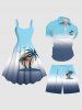Plus Size Coconut Tree Sun Ombre Colorblock Print Hawaii Beach Shorts For Men -  