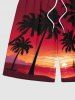 Plus Size Coconut Tree Sun Seascape Ombre Sky Print Hawaii Beach Shorts For Men -  