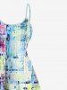 Plus Size Oil Painting Colorblock Print Hawaii High Low Cami Dress -  