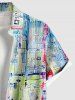 Plus Size Oil Painting Colorblock Print Buttons Pocket Hawaii Shirt For Men -  