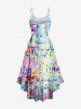 Robe Haute Basse à Bretelle Peinture à L'Huile Imprimée en Blocs de Couleurs de Grande Taille - Multi-A 3X
