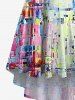 Robe Haute Basse à Bretelle Peinture à L'Huile Imprimée en Blocs de Couleurs de Grande Taille - Multi-A 3X
