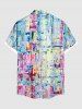 Plus Size Oil Painting Colorblock Print Buttons Pocket Hawaii Shirt For Men -  