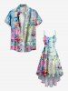 Plus Size Oil Painting Colorblock Print Hawaii High Low Cami Dress -  