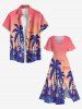 Robe Mi-Longue Hawaïen Fendue Fleur et Arbre de Noix de Coco Imprimés de Grande Taille - Rose clair L
