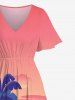 Plus Size Coconut Tree Flowers Ombre Print Split Hawaii Midi Dress -  
