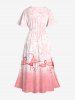 Robe mi-longue hawaïenne fendue à imprimé flamant rose tropical et feuilles ombrées, grande taille - Rose clair XS