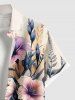 Plus Size Hibiscus Flowers Leaf Print Buttons Pocket Hawaii Shirt For Men -  