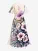 Plus Size Hibiscus Flowers Leaf Print Split Hawaii Midi Dress -  