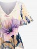 Plus Size Hibiscus Flowers Leaf Print Split Hawaii Midi Dress -  