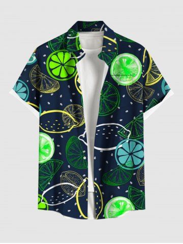 Plus Size Colorful Lemon Orange Print Hawaii Button Pocket Shirt For Men - BLACK - 6XL
