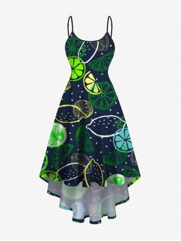 Plus Size Colorful Lemon Orange Print Hawaii High Low Asymmetric Cami Dress - BLACK - 6X